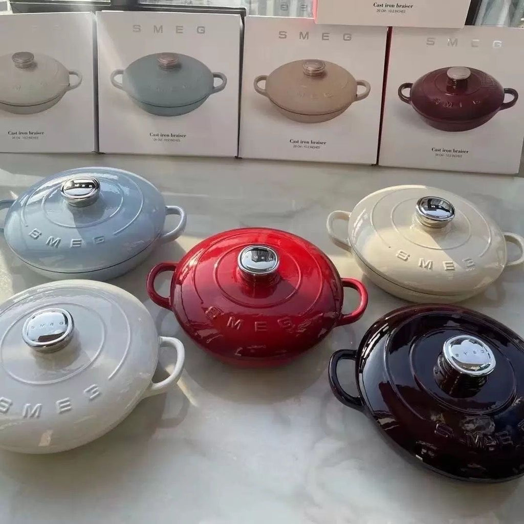 Smeg casserole pot 26cm 2.2L, cast iron pot retro with lid enamel