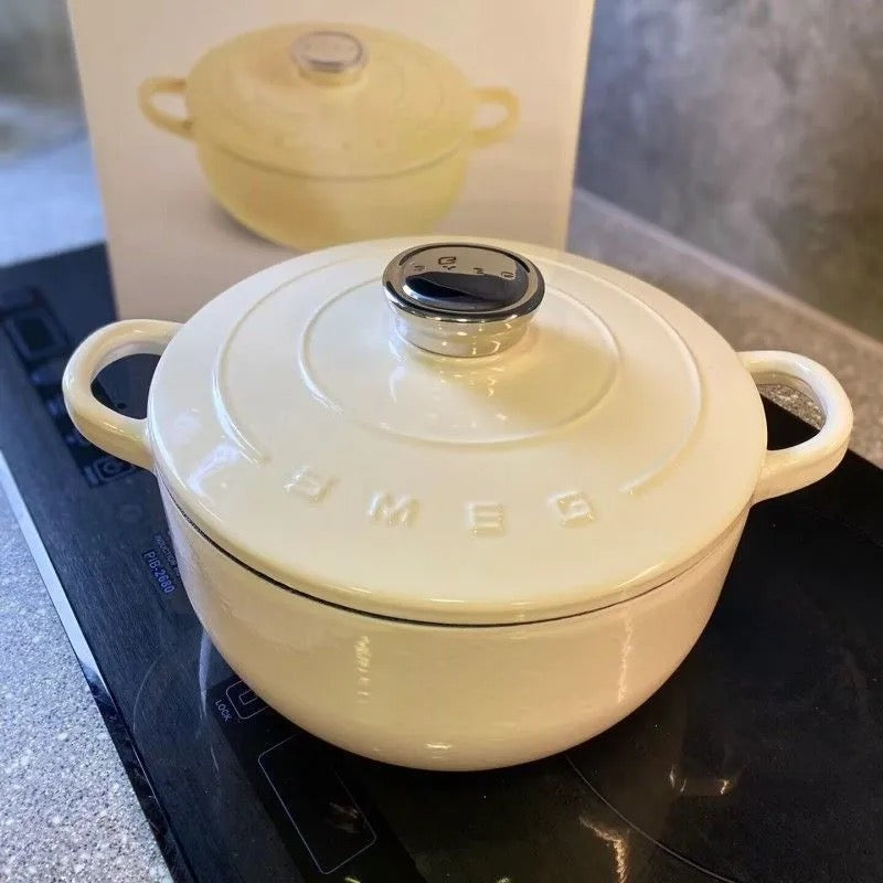 SMEG24cm double-eared enamel pot 4.2L, cast iron soup pot large capacity thickened(household non-stick pot induction)