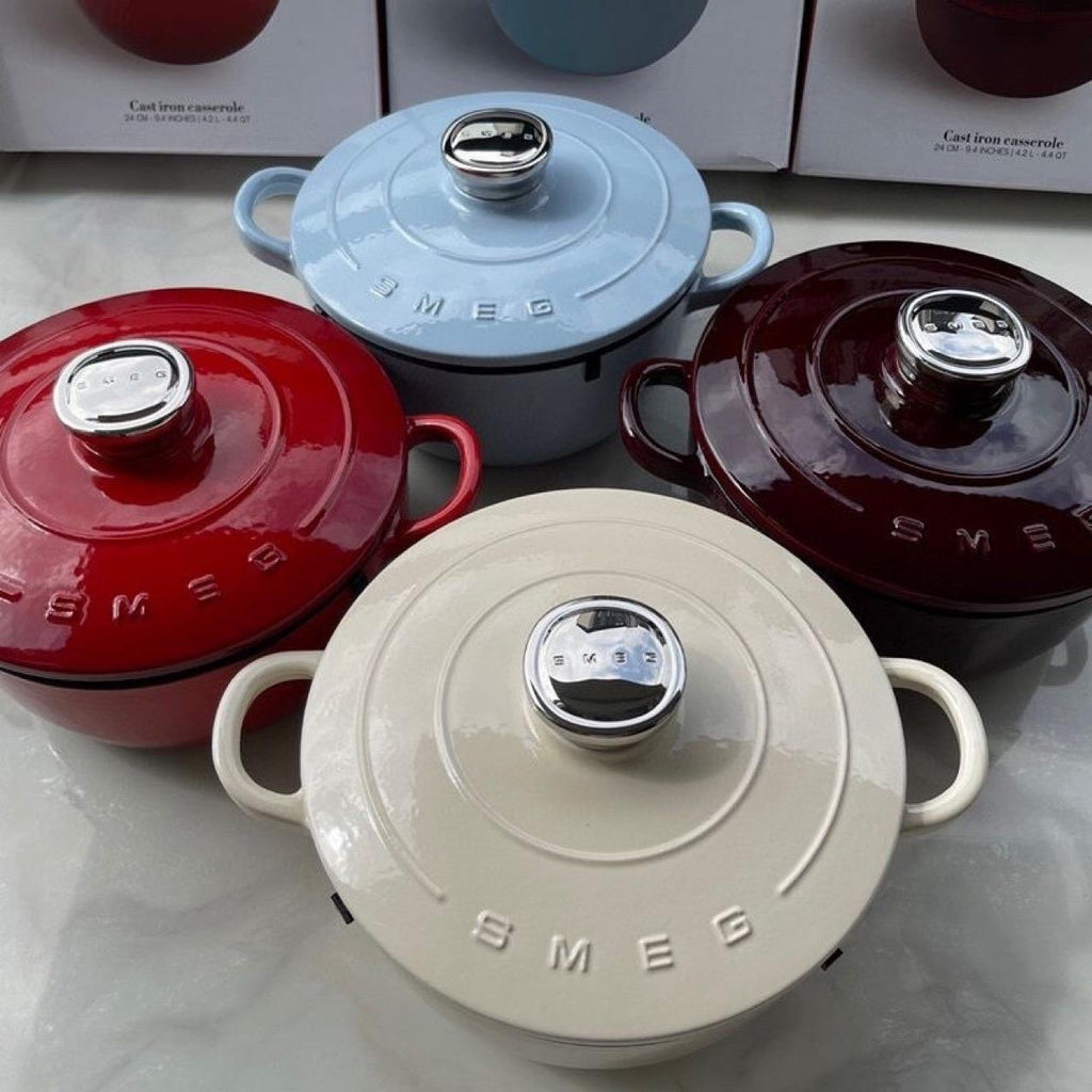 SMEG24cm double-eared enamel pot 4.2L, cast iron soup pot large capacity thickened(household non-stick pot induction)