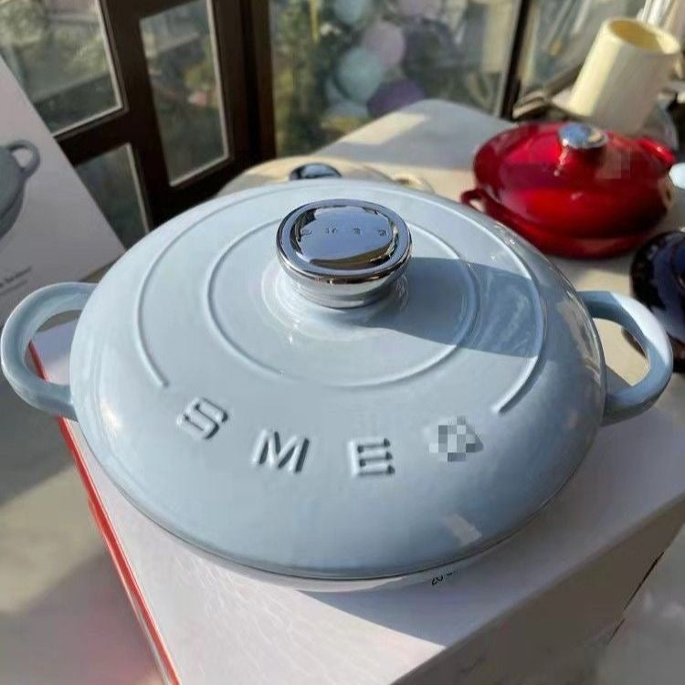 Smeg casserole pot 26cm 2.2L, cast iron pot retro with lid enamel