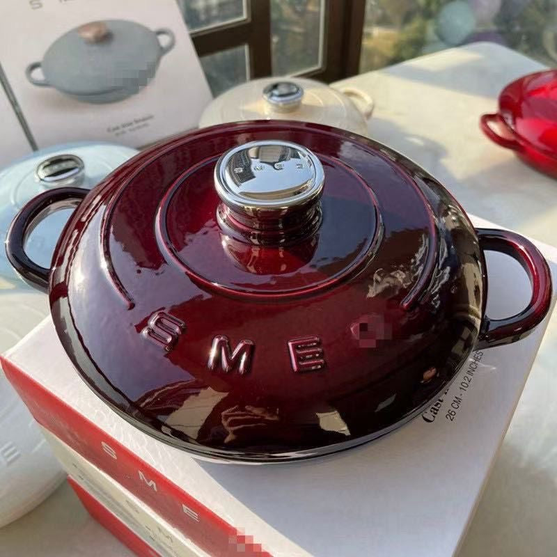 Smeg casserole pot 26cm 2.2L, cast iron pot retro with lid enamel