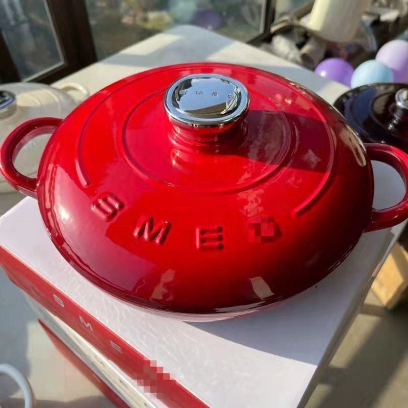 Smeg casserole pot 26cm 2.2L, cast iron pot retro with lid enamel