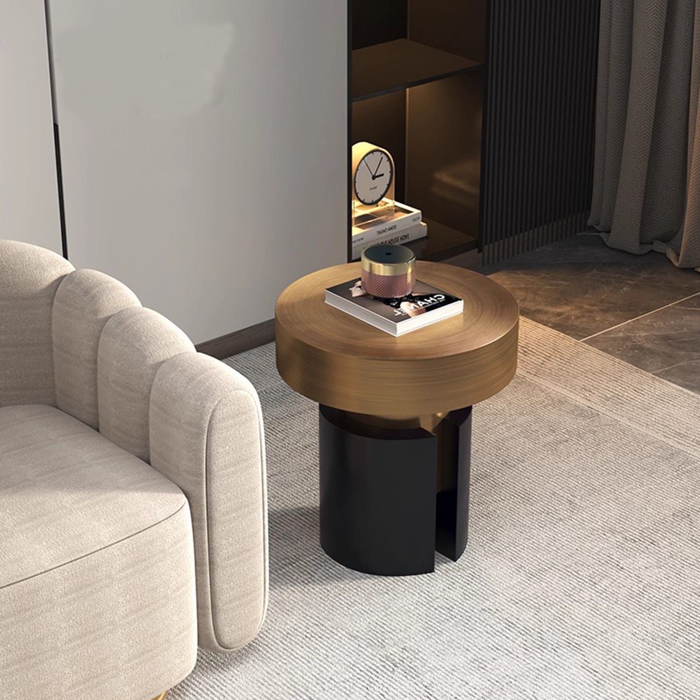 Side table with steel+veneer